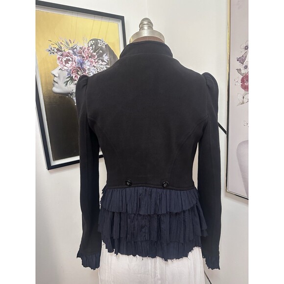 Free people Black Romance Military Ruffles Knit Jacket Sz 6 Victorian Steampunk - Picture 2 of 8